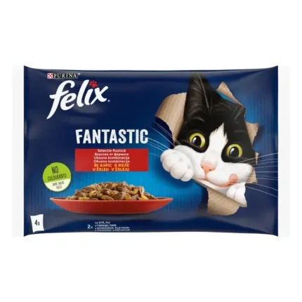 Purina Felix Fantastic паучове за котки с говеждо и пиле  4x85 гр