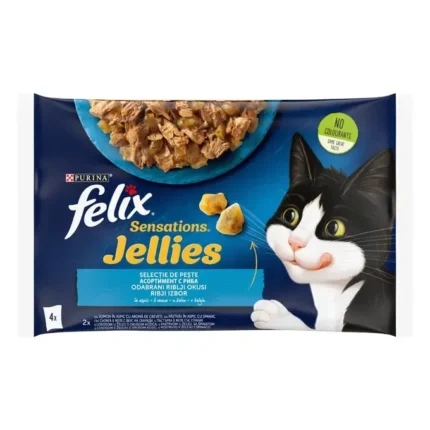 Purina Felix Sensations паучове за котки със сьомга и пъстърва в желе  4x85 гр