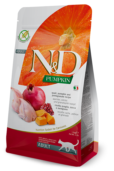 N&D Cat Pumpkin Quail Adult храна за котки с пъдпъдък, тиква и нар