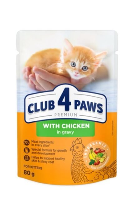 Club 4 Paws пауч за подрастващи котки с пилешко, 100 гр.