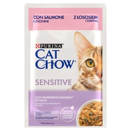 Purina Cat Chow Sensitive пауч за котки със сьомга и тиквички 85 гр
