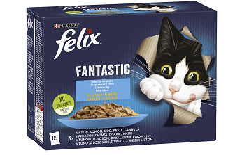 Purina Felix Fantastic паучове за котки с риба в желе, 12 x 85гр.
