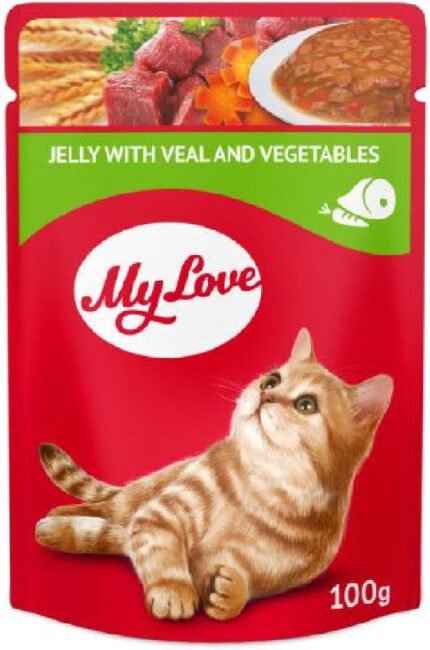 My Love пауч за котки с телешко и зеленчуци в желе, 100гр.