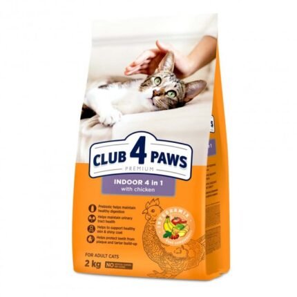 Club 4 Paws Indoor 4 in 1 храна за котки отглеждани в домашни условия с пиле,  2 кг