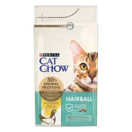 Purina Cat Chow Hairball Control суха храна за котки против космени топки, с пиле 1.5 кг