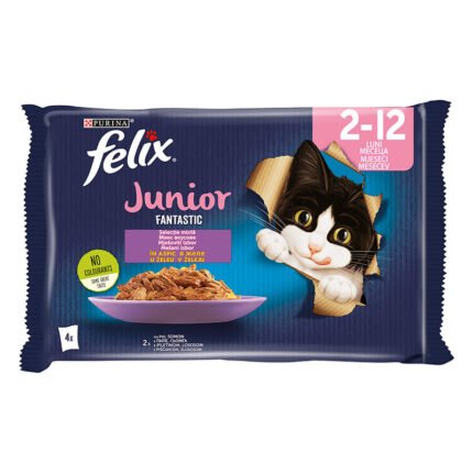 Purina Felix Fantastic Junior паучове за подрастващи котки с пилешко и сьомга, 4х85 гр