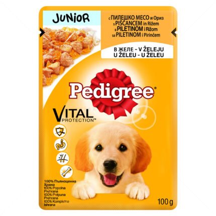 Pedigree Junior пауч за малки кученца до 12 месеца с пилешко месо и ориз, 100 гр.