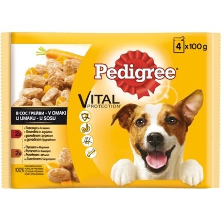 Pedigree Adult паучове за куче пуешко и говеждо с моркови, 4х100 гр
