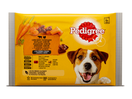 Pedigree Adult паучове за куче с говеждо, пилешко месо и зеленчуци 4х100 гр