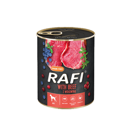 RAFI Adult консерва за кучета с говеждо и боровинки, 400гр