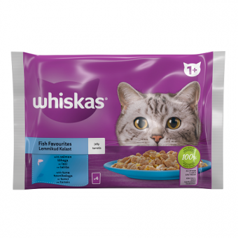 Whiskas Fish Favourities паучове за котка рибно меню в желе, 4х85 гр.