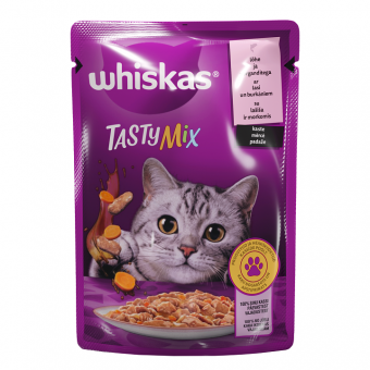 Whiskas Tatsy Mix пауч за котка със сьомга и морков в сос, 85 гр.