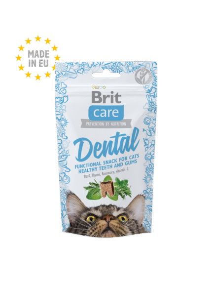 Brit Care Cat Snack Dental лакомство за котки с босилек, мащерка, розмарин, витамин С - за здрави зъби и венци, 50 гр.