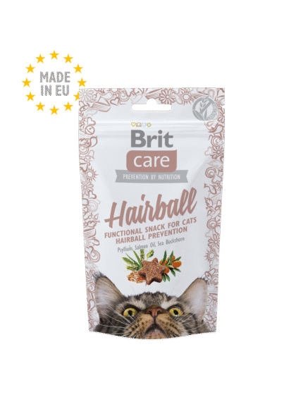 Brit Care Cat Snack Hairball лакомство за котки с масло от сьомга, срещу образуване на космени топки, 50 гр.