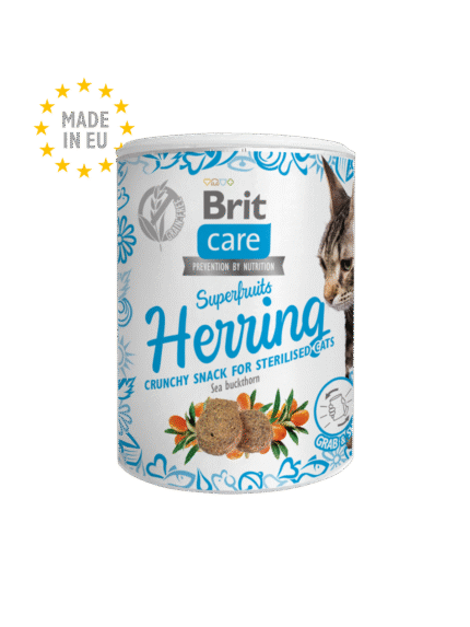 Brit Care Superfruits лакомство за кастрирани котки с херинга и морски зърнастец, 100 гр.