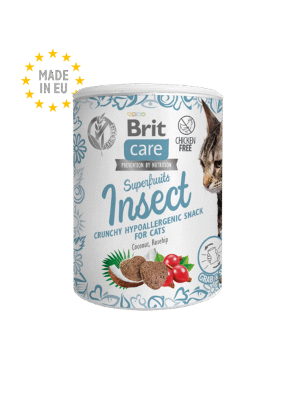 Brit Care Superfruits Insect  лакомство за котки с насекоми, кокосово масло и шипка, 100гр.