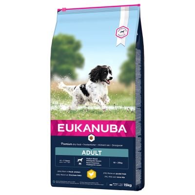 Eukanuba Medium Breed Adult храна за кучета от средни породи с пилешко и пуешко 18 кг
