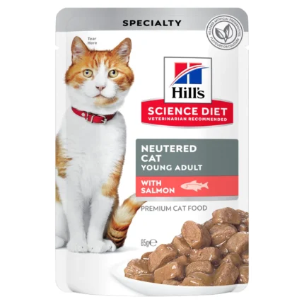 Hills Science Plan Sterilised Young Cat пауч за кастрирани котки със сьомга, 85 гр.