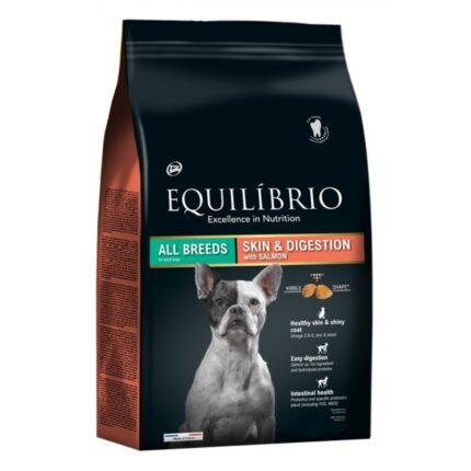Equilibrio Adult Dog Skin and Digestion With Salmon All Breeds храна за кучета със сьомга за сияйна кожа и добро храносмилане 12 кг