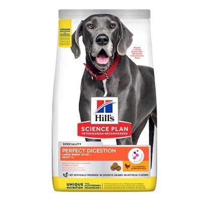 Hills Science Plan Perfect Digestion Large Breed Adult 1+ храна за кучета от едри породи с пилешко и кафяв ориз за добро храносмилане 14 кг