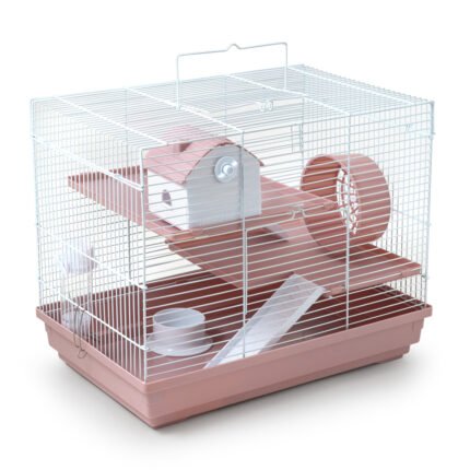 Клетка за гризачи на 2 етажа, с хранилка, поилка, къща и въртележка 47х30х39 см