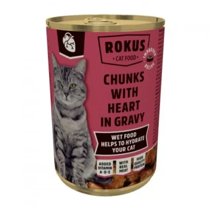 Rokus Heart in Gravy консерва за котки със сърца, 415 гр.