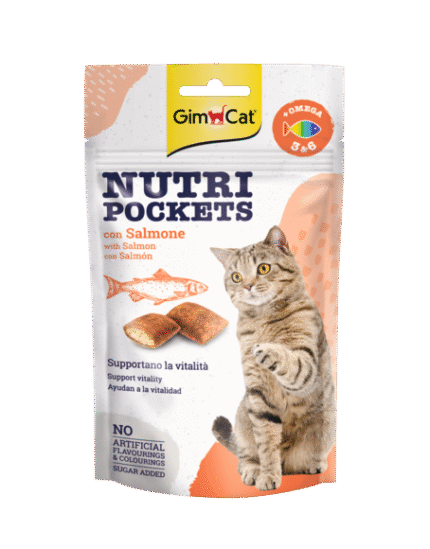 GimCat Nutri Pockets  хрупкави хапки със сьомга + омега 3 и 6, 60 г