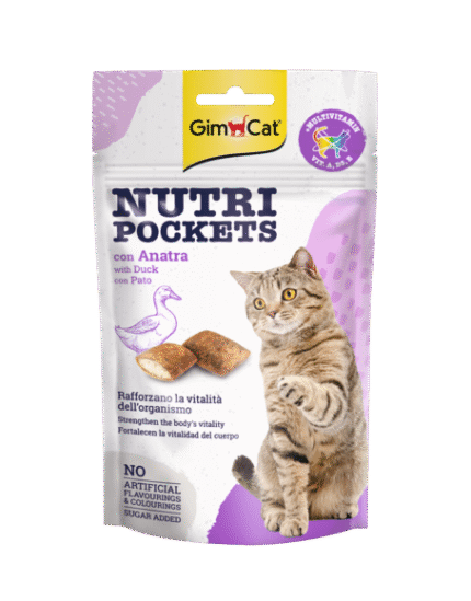GimCat Nutri Pockets  хрупкави хапки с патица + витамини, 60 г