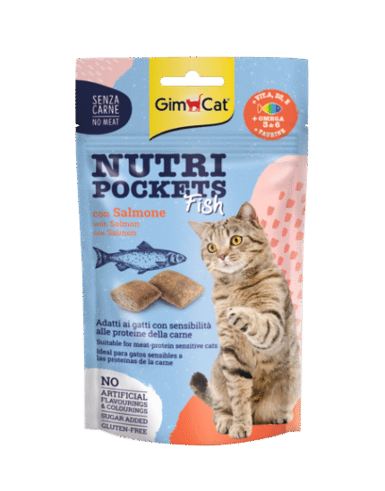 GimCat Nutri Pockets Fish хрупкави хапки със сьомга + вит. A, D3, E + омега 3 и 6 +таурин, 60 г