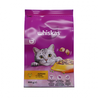 Whiskas суха храна за котки с пилешко, 0.300 гр.