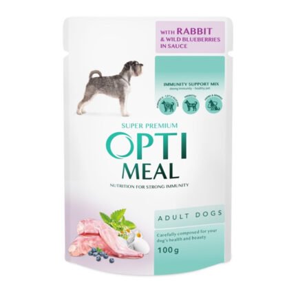 Opti Meal Adult Dog Rabbit пауч за кучета със заешко и диви боровинки в сос, 100 гр