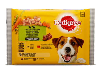 Pedigree Adult паучове за кучета с пилешко и говеждо, 4х100 гр.