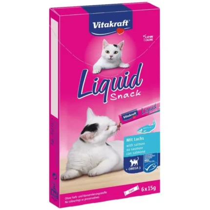 Vitakraft Liquid Snack течен снакс за котки със сьомга и Омега-3, 6х15 гр.