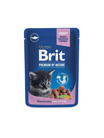 Brit Kitten Chunks with White Fish пауч за подрастващи котета с бяла риба  в сос, 100 гр.