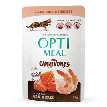 Opti Meal Adult Cat Salmon and Shrimps - пауч за котки без зърно със сьомга и скариди, 85 гр