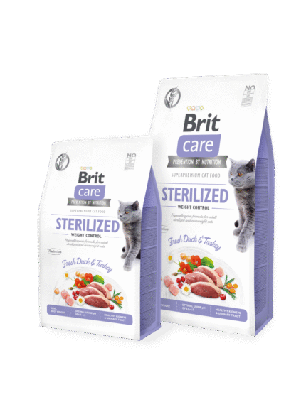 Brit Care Sterilized Adult Cat храна за кастрирани котки с патица и пуйка, 400 гр