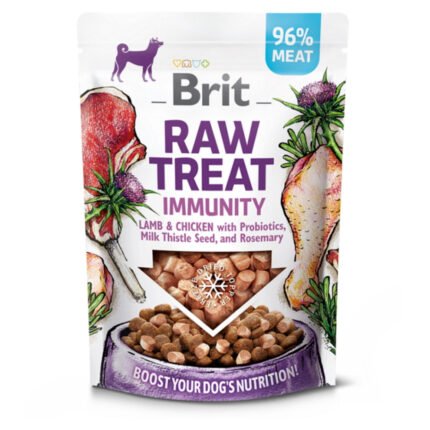 Brit Raw Treat Imunity сурово лакомство за кучета с агнешко, пилешко, пробиотици, семена от бял трън и розмарин,  40 гр.