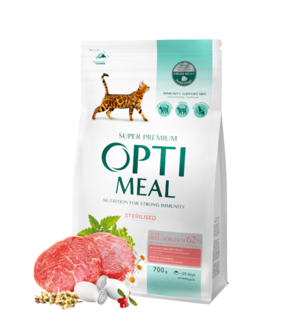 Opti Meal Adult Cat Sterilised with Beef and Sorghum храна за кастрирани котки с говеждо и черно просо различни разфасовки