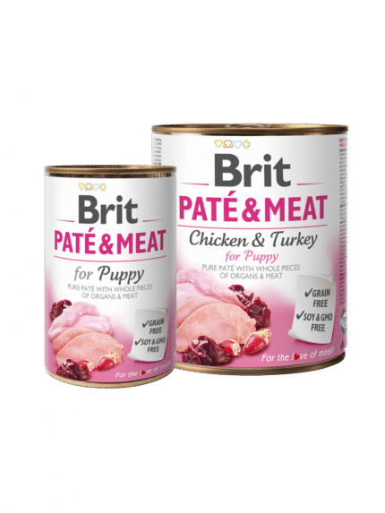BRIT PATÉ & MEAT PUPPY чист пастет за подрастващи кучета с пиле и пуйка 400гр.