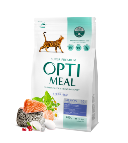 Opti Meal Adult Cat Sterilised with Salmon храна за кастрирани котки със сьомга различни разфасовки