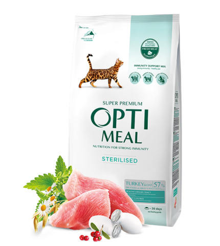 Opti Meal Adult Cat Sterilised with Turkey храна за кастрирани котки с пуйка и овес различни разфасовки