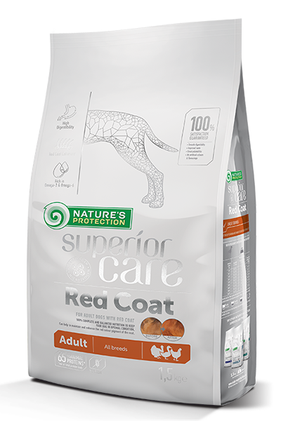 Natures Protection Red Coat Poultry Adult All Breeds суха храна за израстнали кучета от всички породи с червена козина с пиле 1.5kg