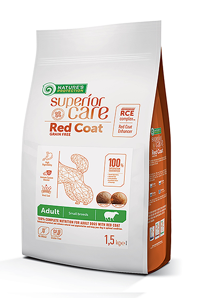 Natures Protection Red Coat Grain Free Lamb Adult Small and Mini Breeds беззърнена храна с агнешко за израснали кучета от дребни породи с червена козина 1.5кг