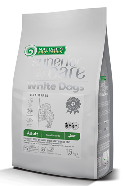 Natures Protection White dogs Grain Free With Insect Adult Small Breed беззърнена храна с насекоми за израснали кучета от малки породи с бяла козина 1.5кг