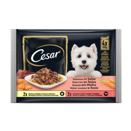 Cesar Selection с птиче и говеждо месо в сос за кучета 4х100 гр
