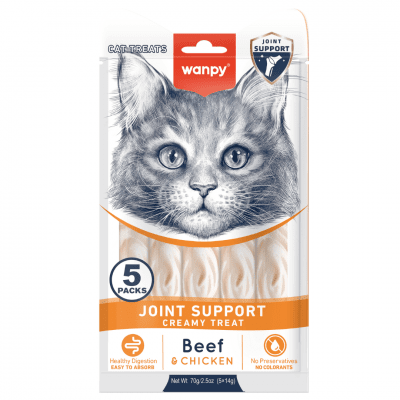 Wanpy Cat Joint Support кремообразно лакомство за котки за здрави стави с говеждо и пилешко 5х14 гр
