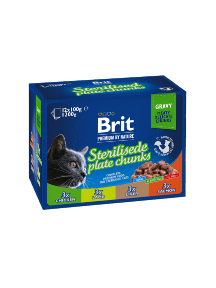 Brit Кутия с паучове за кастрирани котки STERILISED PLATE CHUNKS 12 бр.